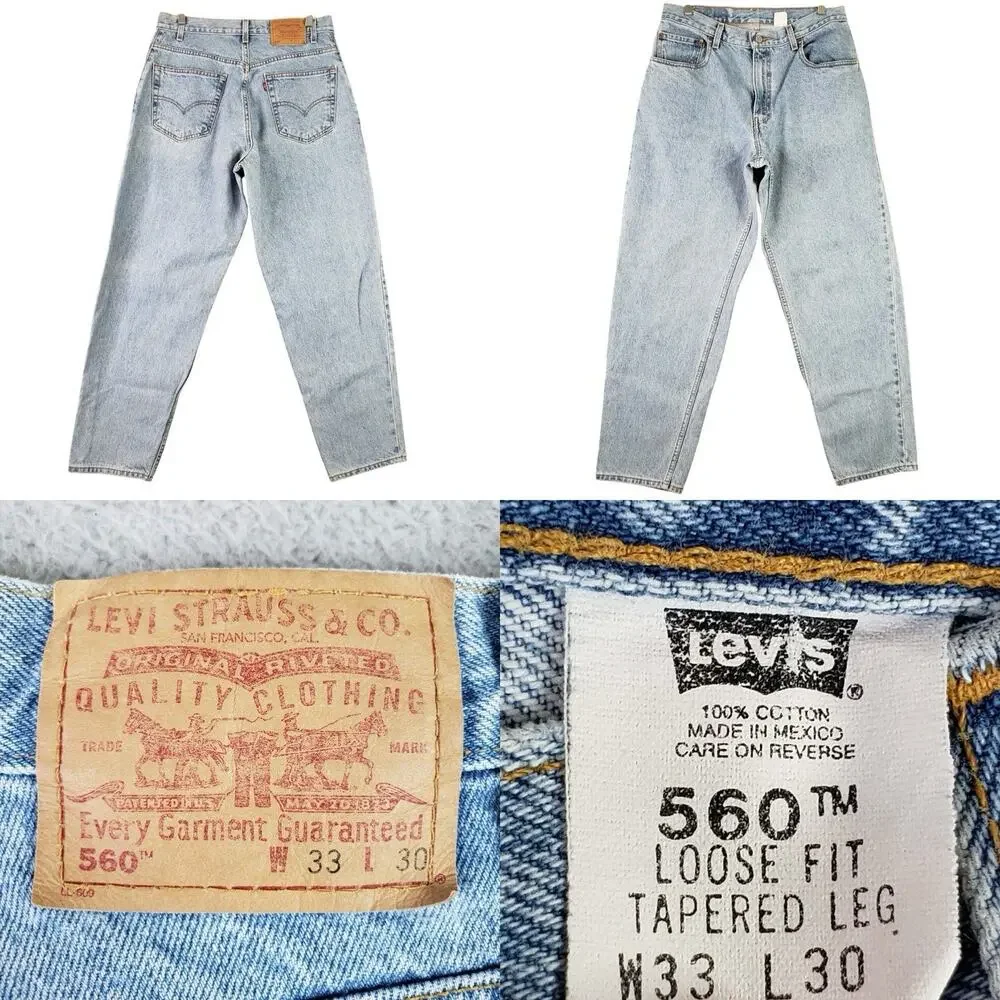 VTG Levis 560 Jeans Mens 33x30 Light Wash Blue Loose Fit Tapered Leg Faded 90s